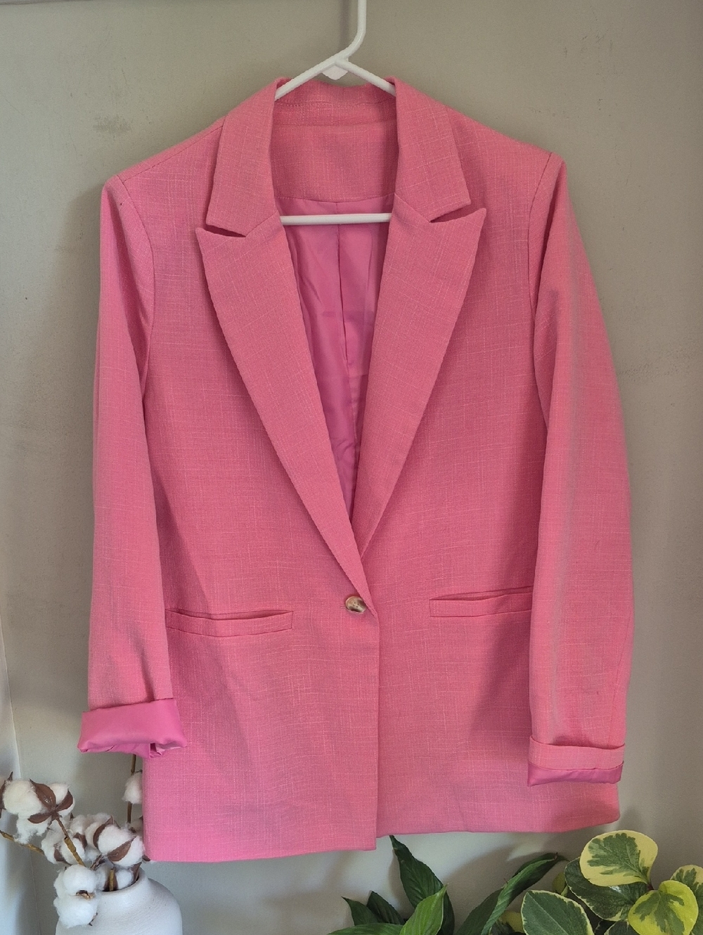 Pink Tailored Single-Button Blazer